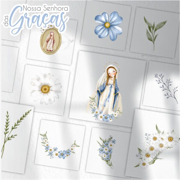 Santinhos Digitais Nossa Senhora das Graças V2 Aquarelados