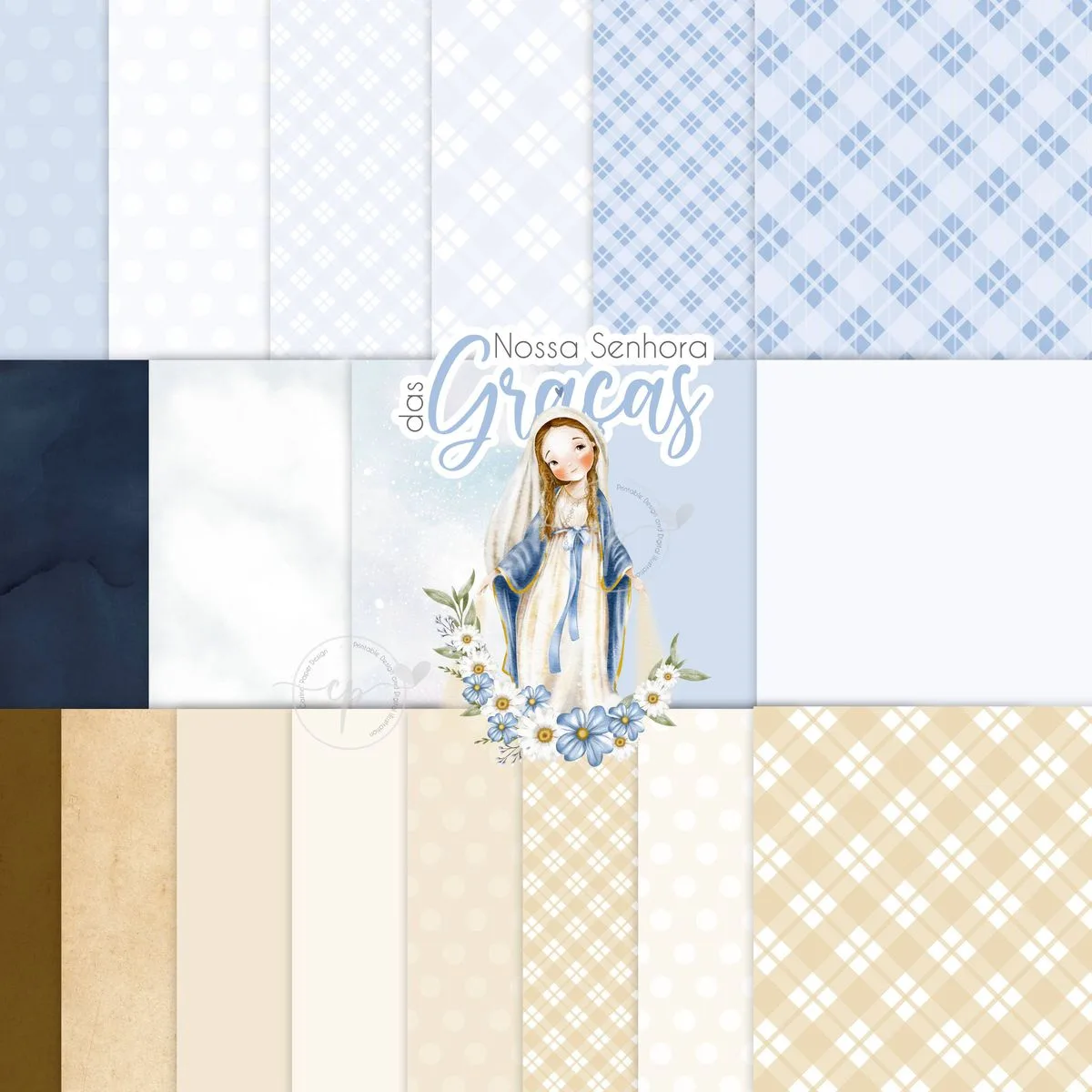 Santinhos Digitais Nossa Senhora das Graças V2 Aquarelados