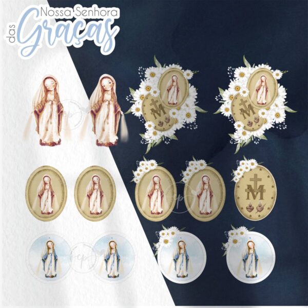 Santinhos Digitais Nossa Senhora das Graças V2 Aquarelados