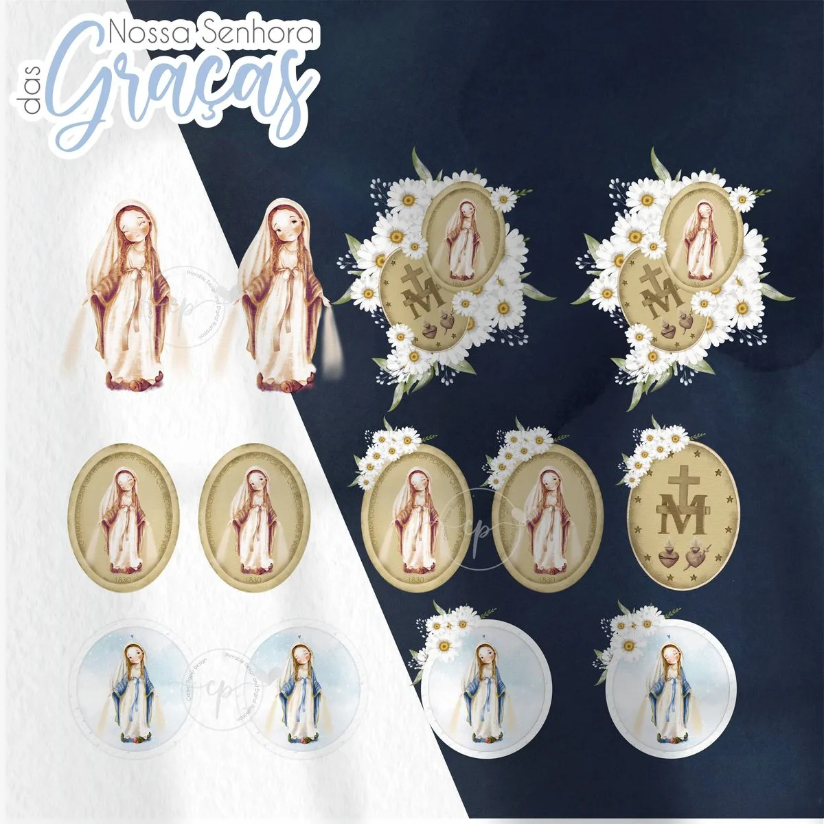 Santinhos Digitais Nossa Senhora das Graças V2 Aquarelados
