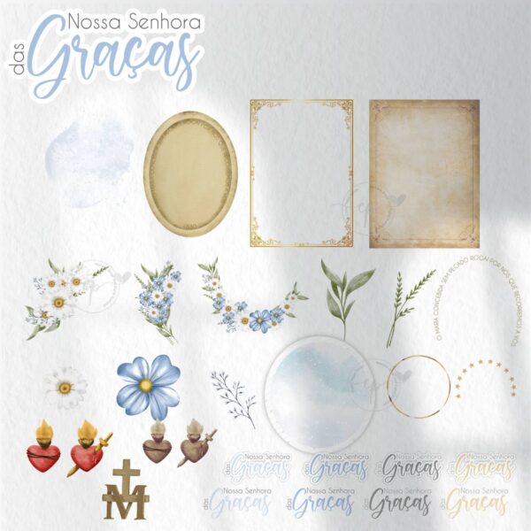 Santinhos Digitais Nossa Senhora das Graças V2 Aquarelados