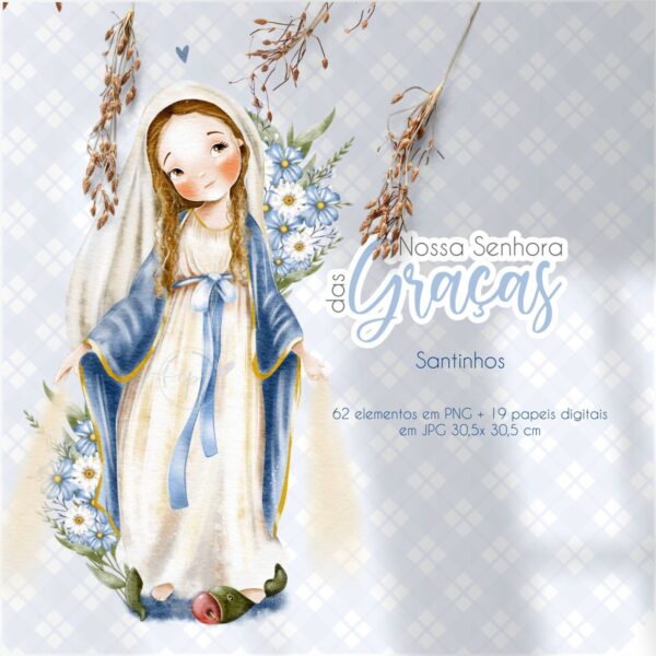 Santinhos Digitais Nossa Senhora das Graças V2 Aquarelados