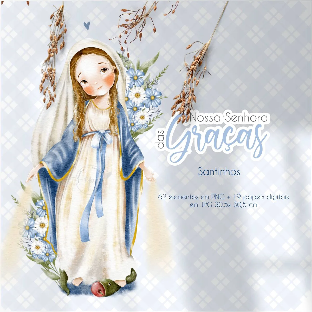 Santinhos Digitais Nossa Senhora das Graças V2 Aquarelados