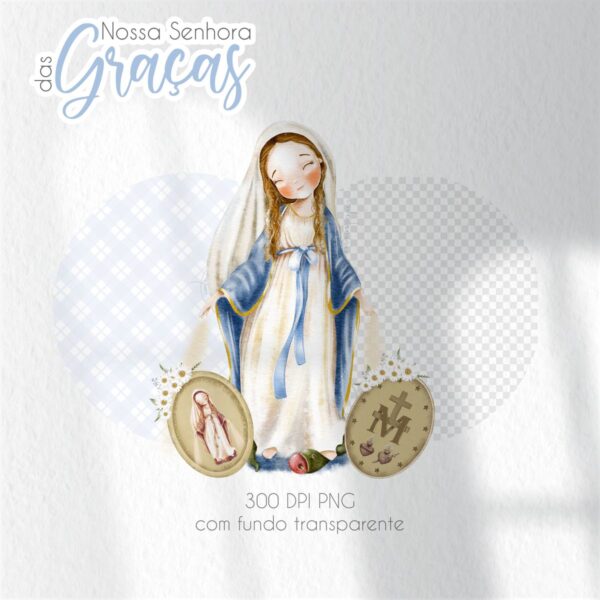Santinhos Digitais Nossa Senhora das Graças V2 Aquarelados