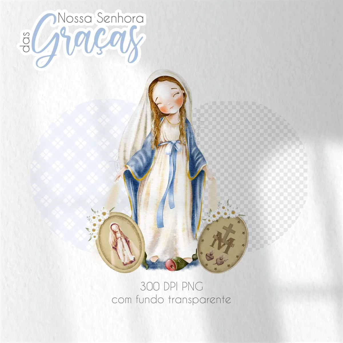 Santinhos Digitais Nossa Senhora das Graças V2 Aquarelados
