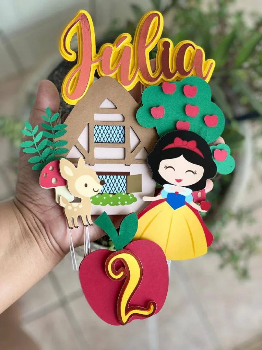 Topo de Bolo Branca de Neve Cute Camadas - Arquivo Digital 1 Topo de Bolo Branca de Neve Cute Camadas - Arquivo Digital