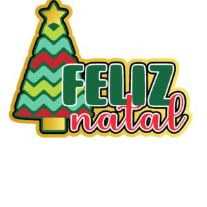 Arte digital com árvore de natal e a mensagem escrito feliz natal em destaque.