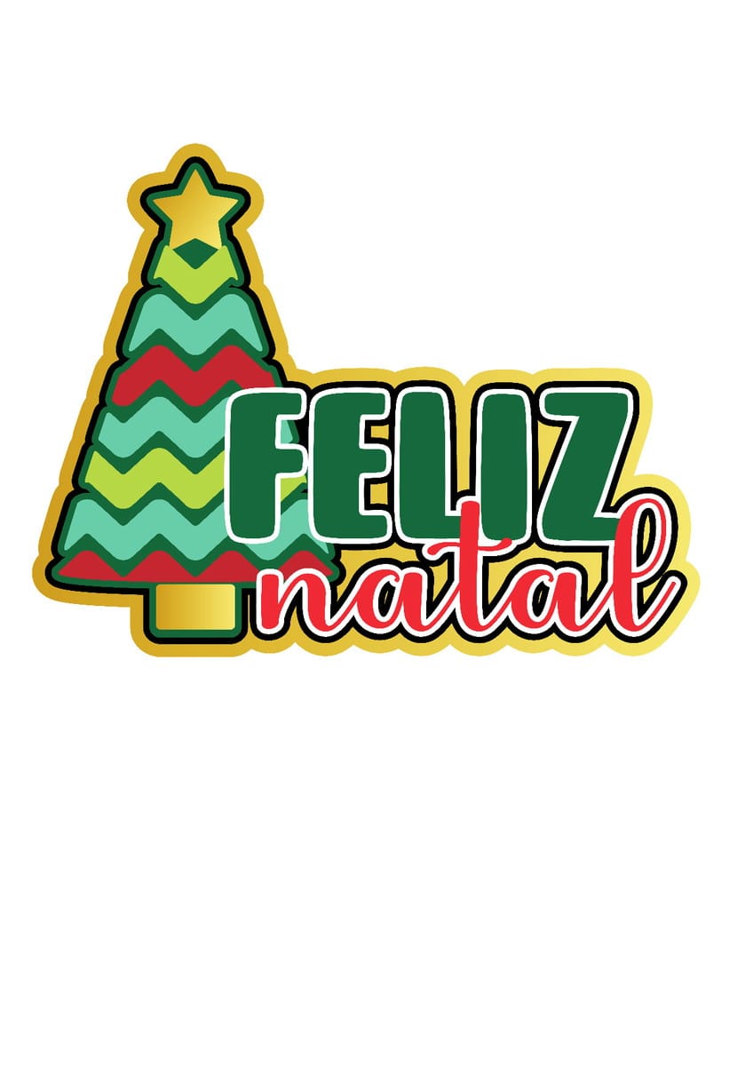 Topo de Bolo Natal Digital Editável para Corte em Studio 1 Arte digital com árvore de natal e a mensagem escrito feliz natal em destaque.