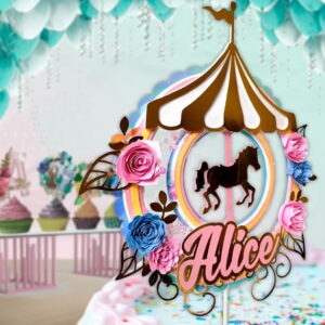 topo de bolo tema carrossel para festa infantil
