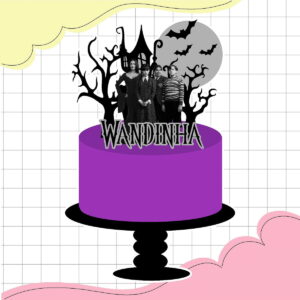 topo de bolo wandinha digital arquivo editavel