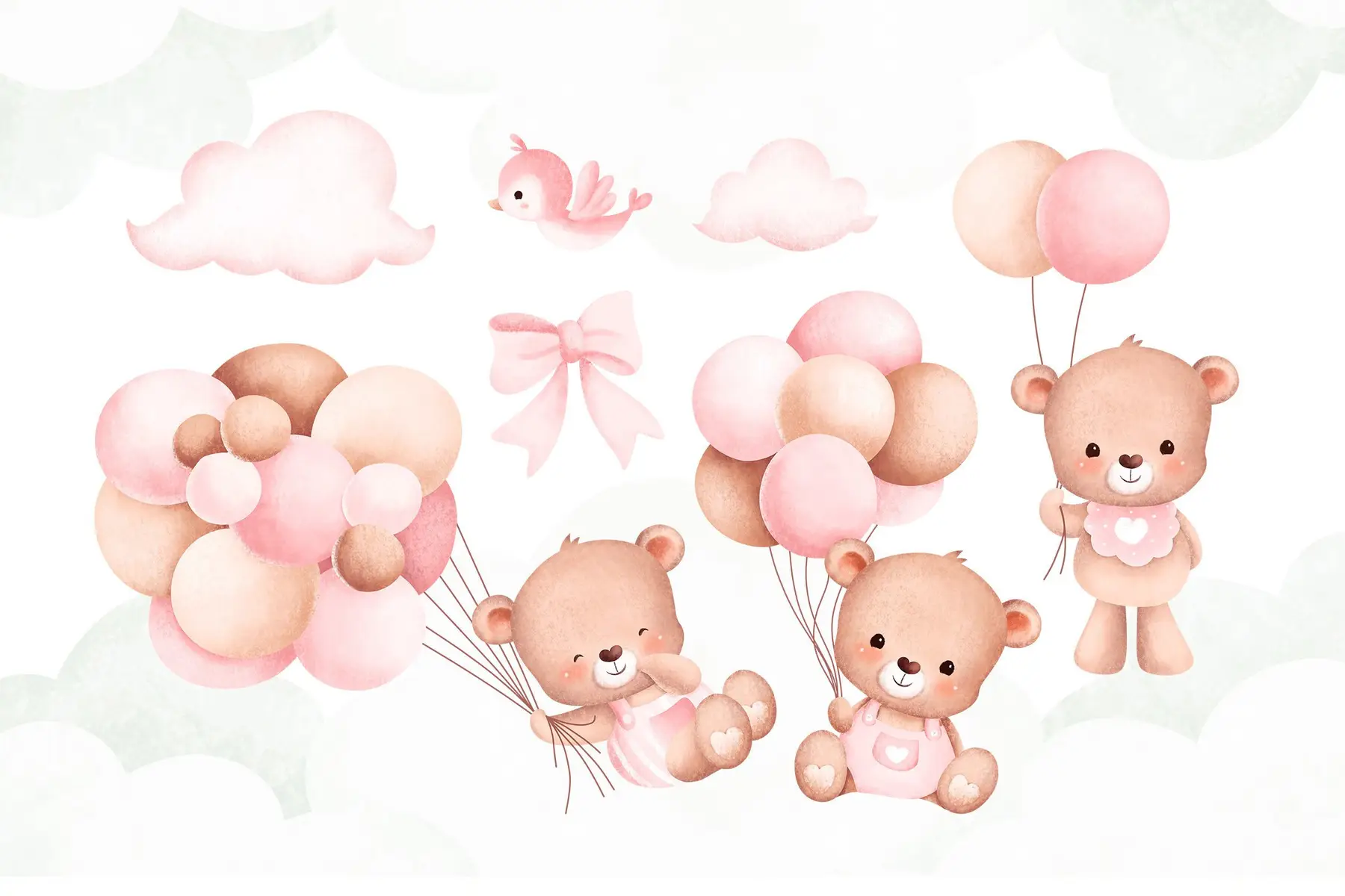 Ursinho Baloeiro Clipart Rosa: Kit Digital Completo 3 Ursinho Baloeiro Clipart Rosa Kit Digital Completo 2